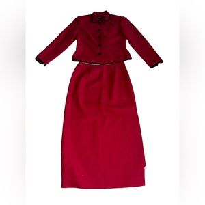 Vintage Donna Rico Petite Dress Set 6P  Red Long Sleeve + Matching Skirt